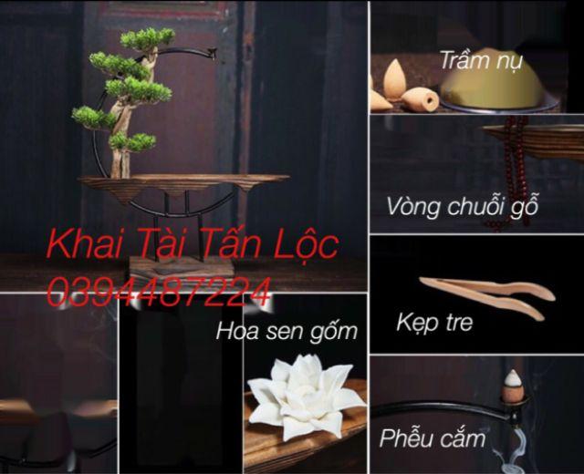 Bộ kệ gỗ để đặt tượng và thác khói kèm phụ kiện 6 món