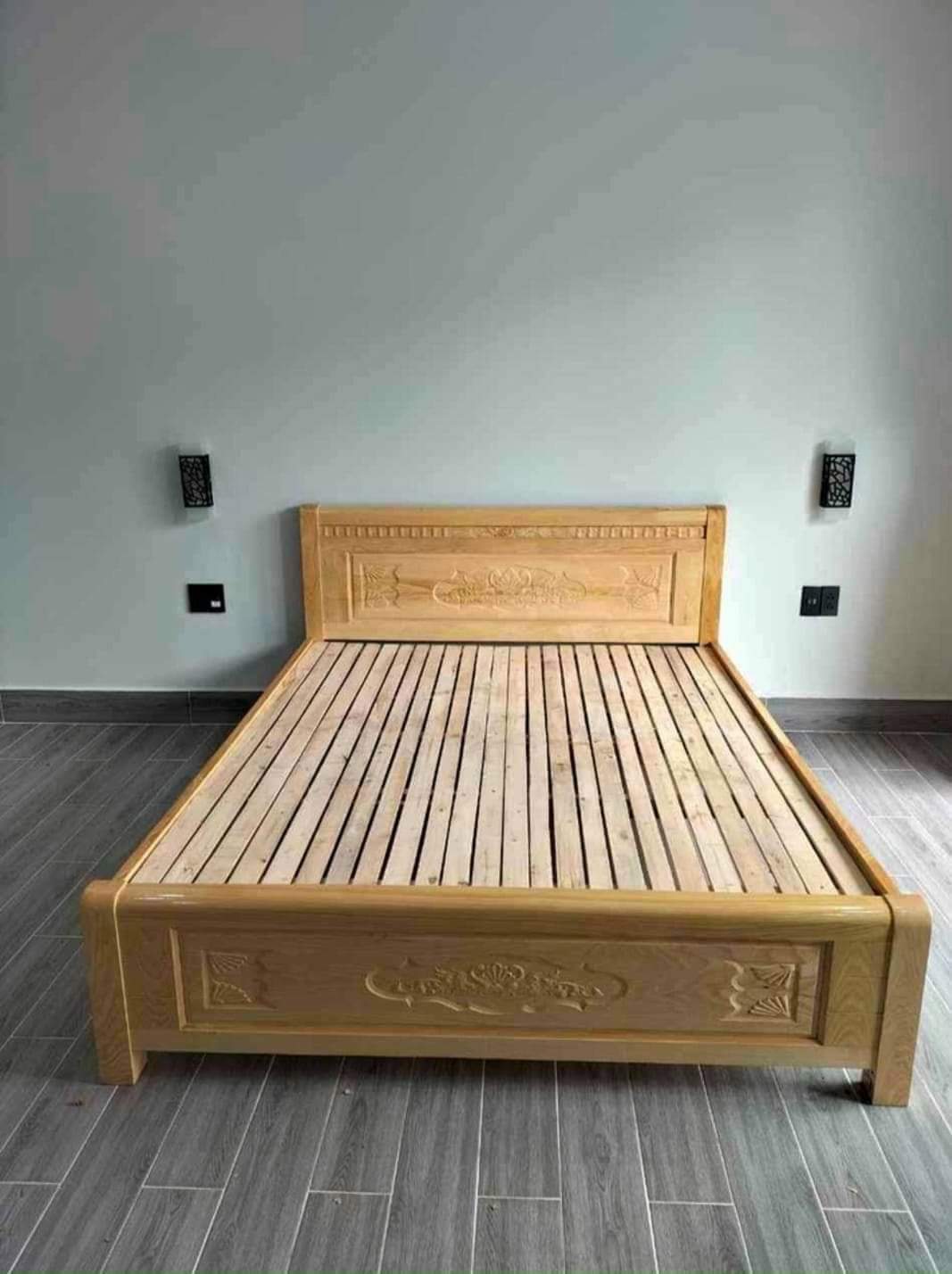 Giường ngủ gỗ sồi nga màu tự nhiên 1m2x 2m