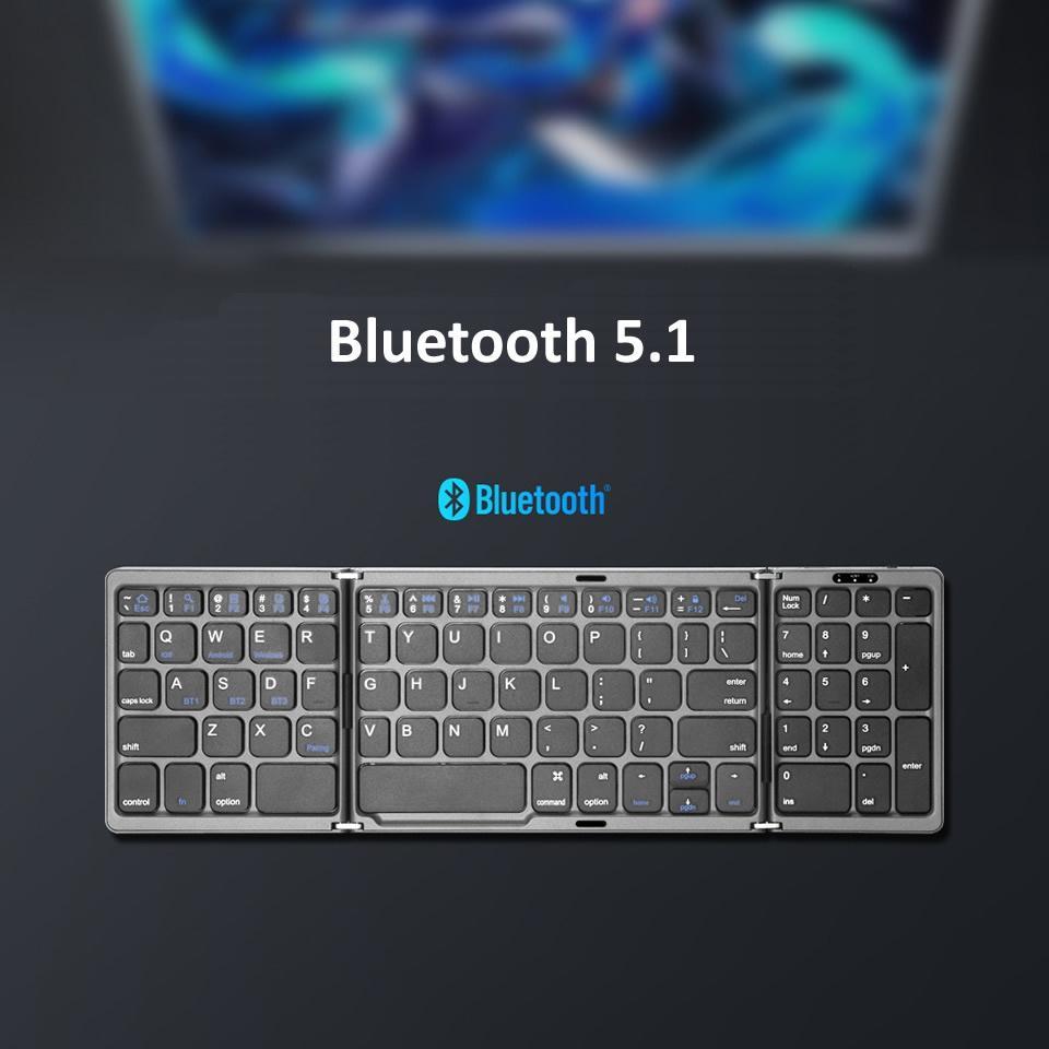 Bàn Phím Bluetooth Không Dây Gấp Được Có Đồng Bộ Số 3 Cho IOS / Android / Windows