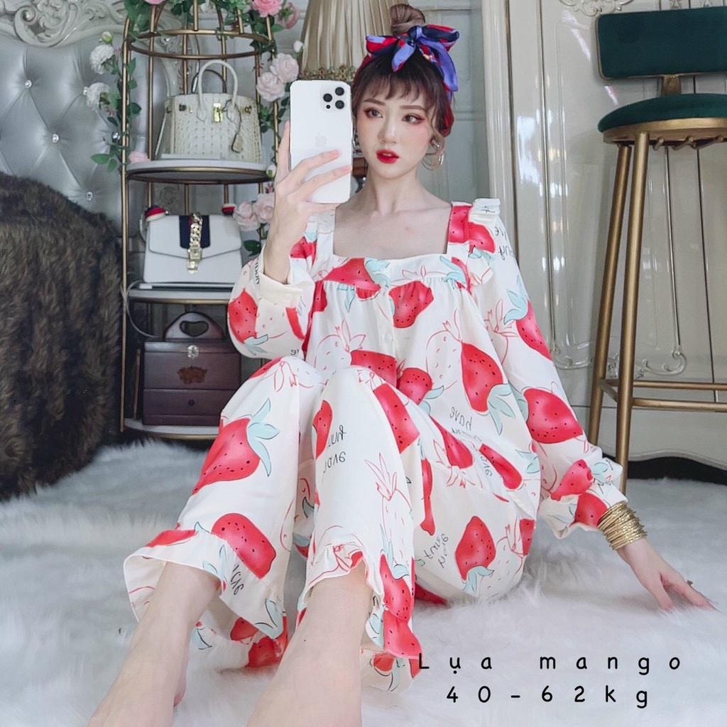 Đồ bộ nữ dài tay cổ vuông pizama lụa mango loại 1 cao cấp dễ thương giá rẻ freesize dưới 62kg MY STORE S56