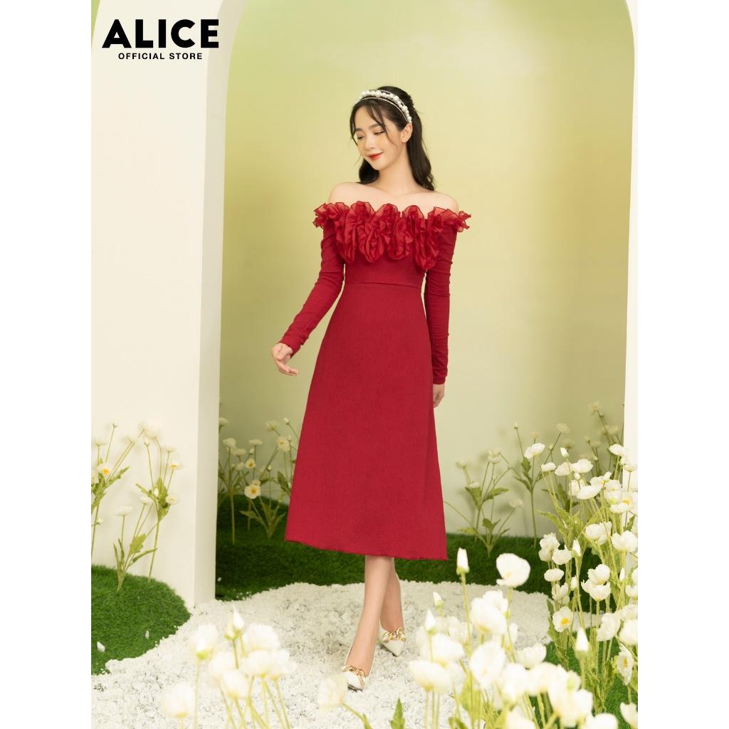 Váy Trễ Vai Bèo Ngực ALICE Chất Vải Thun Xốp Co Giãn Thiết Kế Dáng Váy Suông Ôm Eo Tôn Dáng V768