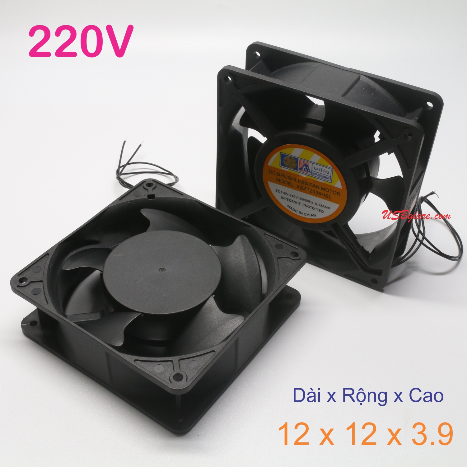 Quạt tản nhiệt 220V 12x12x3.9cm, Fan 220V 12x12x3.9cm (khung nhựa)【USBgiare,Com】