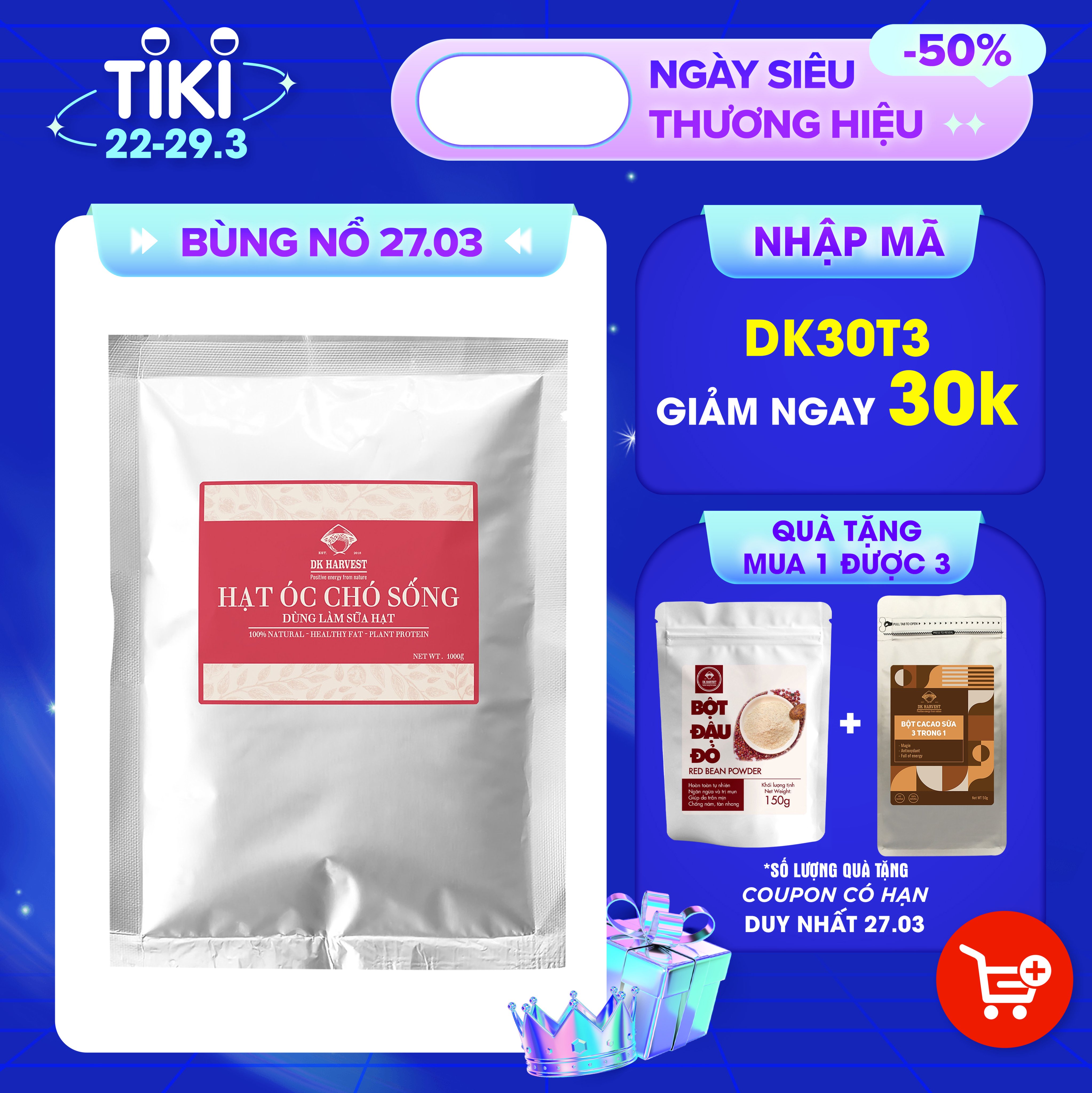 Nhân Hạt Óc Chó Sống DK Harvest Dùng làm Sữa 1000g