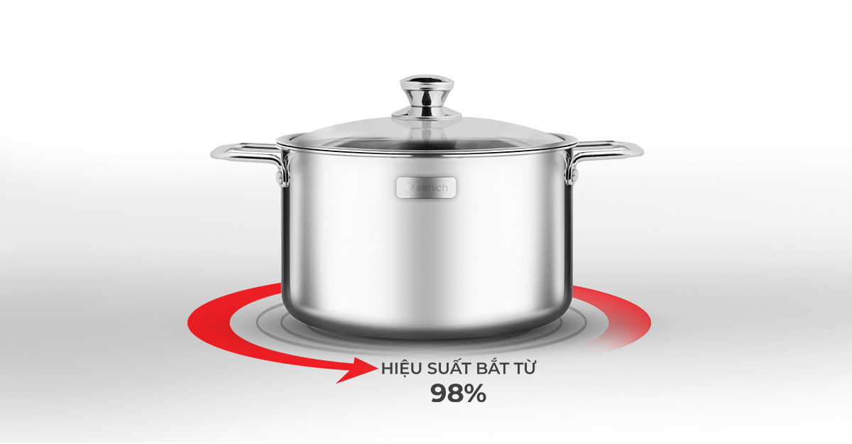 Nồi Inox 3 lớp đáy liền Elmich Trimax classic 2405OL 16cm, 2408OL 24cm, Hàng chính hãng, dùng được mọi loại bếp -JoyMall