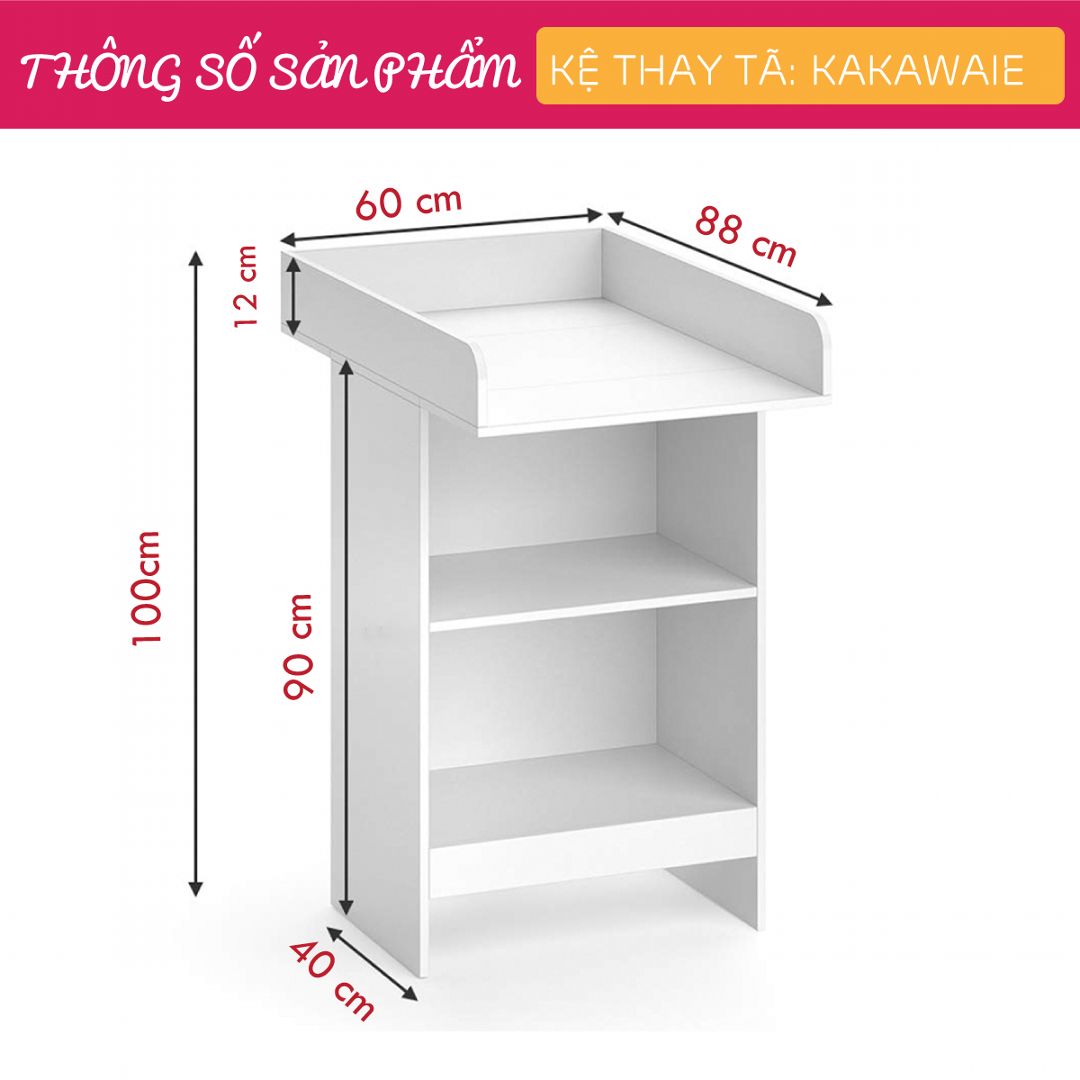 Kệ gỗ thay tã cho bé SMLIFE Kakawaie | Gỗ MDF dày 17mm chống ẩm | D60xR88xC100cm