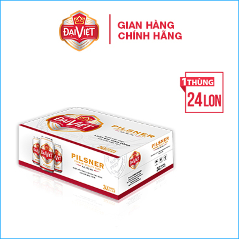 [Thùng (24) lon 330ml] Bia Pilsner Đại Việt, Bia vàng sản xuất theo luật bia tinh dòng của Bia Đức, không hóa chất, đậm vị đúng gu