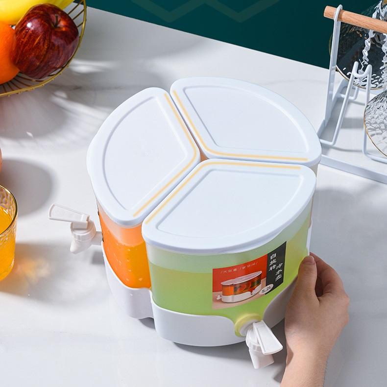 Bình đựng nước có vòi - Bình nước nhựa chia 3 ngăn dung tích 5.2L đế xoay tiện lợi