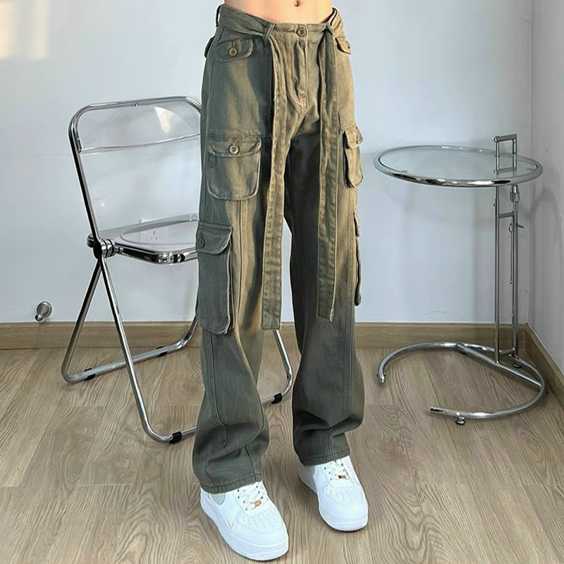 Quần kaki túi hộp Hiphop ống rộng xuông dài cargo pants trơn thời trang cho nữ/nam -hình thật shop chụp, Quần hộp 4 túi chất liệu kaki, from ống rộng, cạp trước phẳng sau chun dễ mặc