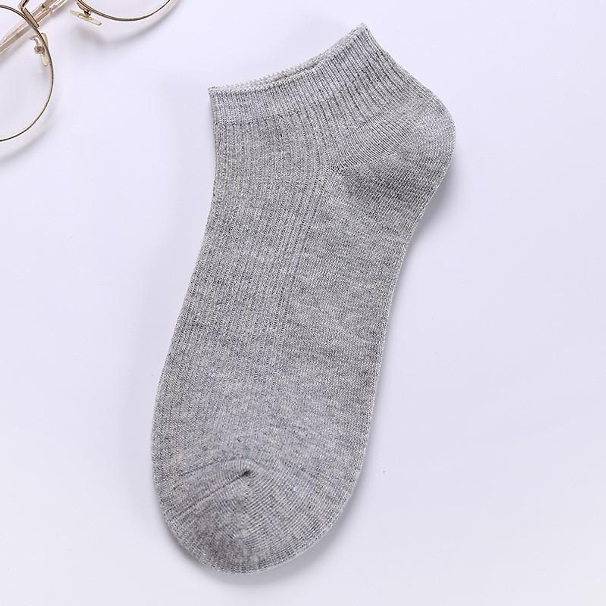 Set 5 đôi Tất gân trơn cổ thấp nam Cotton nam màu Trơn
