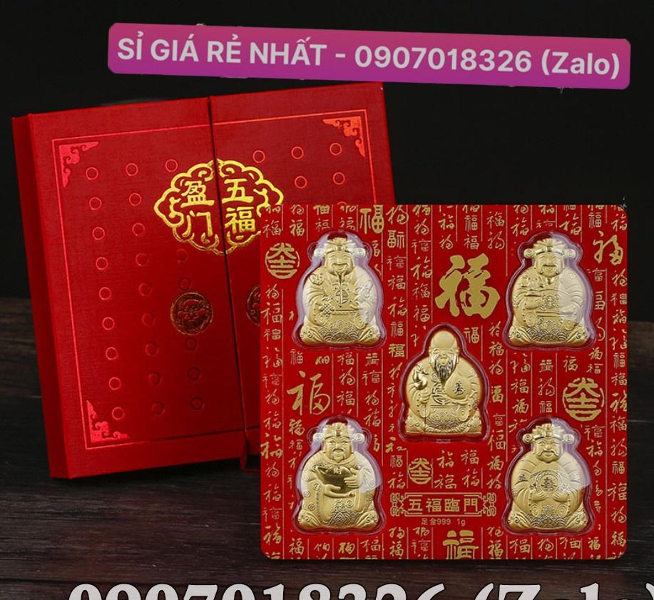 LOẠI 1Bộ Thần Tài Ngũ Phúc Lâm Môn Mạ Vàng 24k Cấp, Quà Tết Sang Trọng NELI