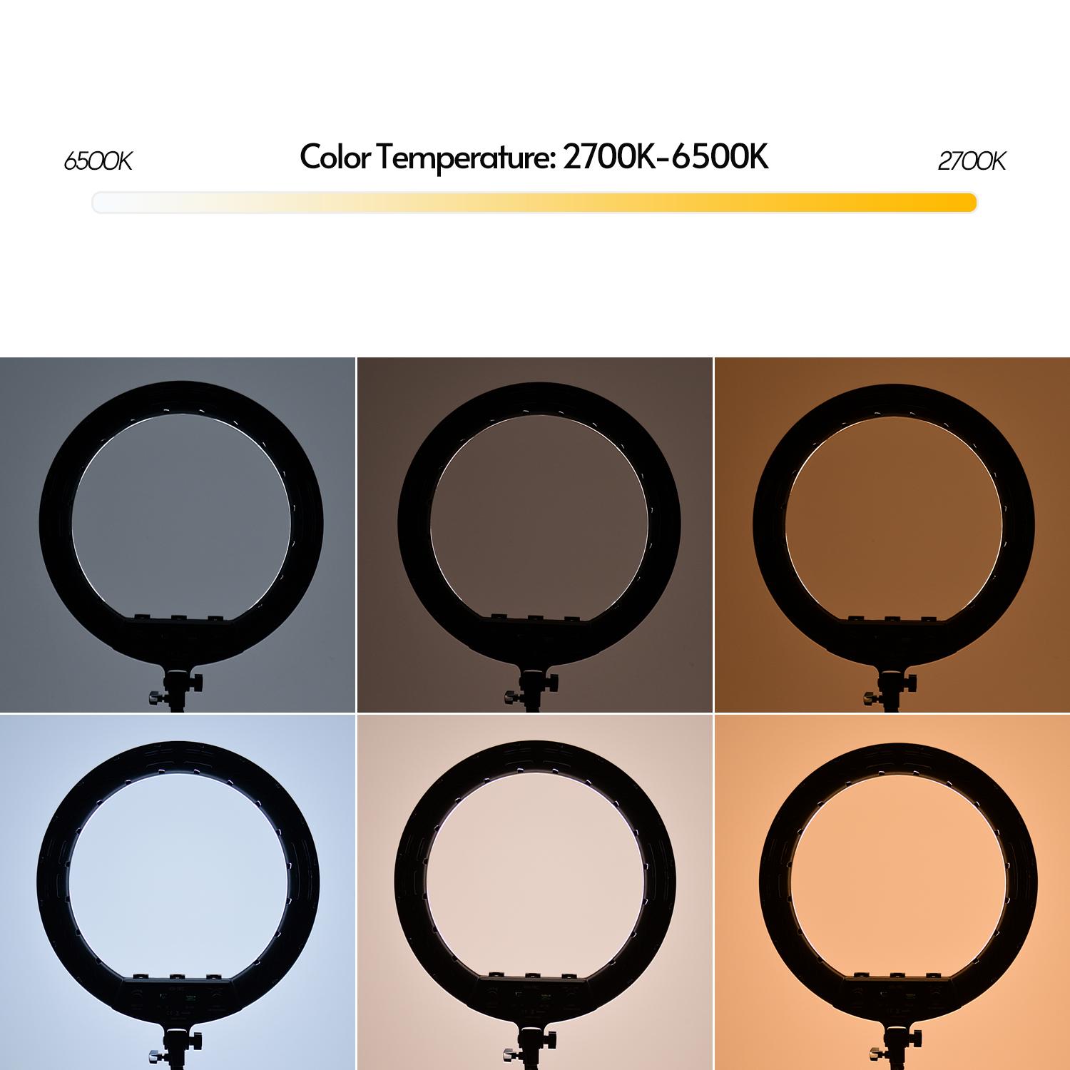 Bộ đèn chụp ảnh 18 inch LED Ring Light có thể điều chỉnh độ sáng vô cấp 2700K-6500K với 3 chiếc giá đỡ điện thoại Điều khiển từ xa - Đen