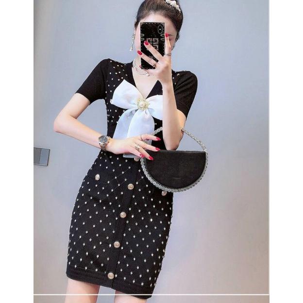 ĐẦM LEN BODY PHỐI NÚT CỔ NƠ KẾT HẠT