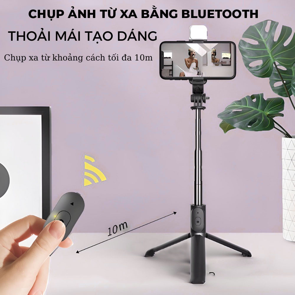 Gậy chụp ảnh tự sướng 3 chân có đèn led trợ sáng  bluetooth điều khiển từ xa xoay nhiều góc độ