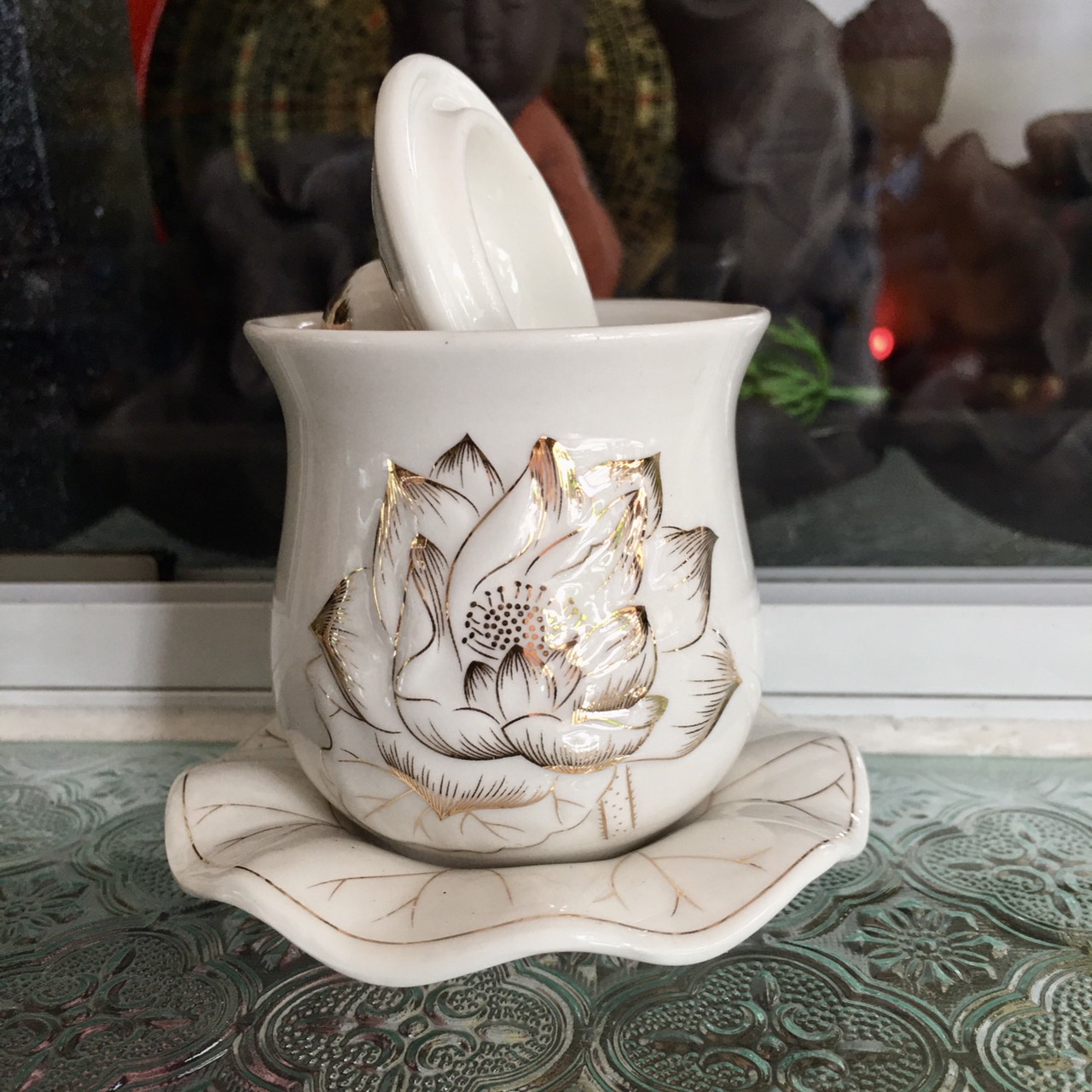 Ly chum nước bàn thờ Phật 8cm cao cấp HOA SEN