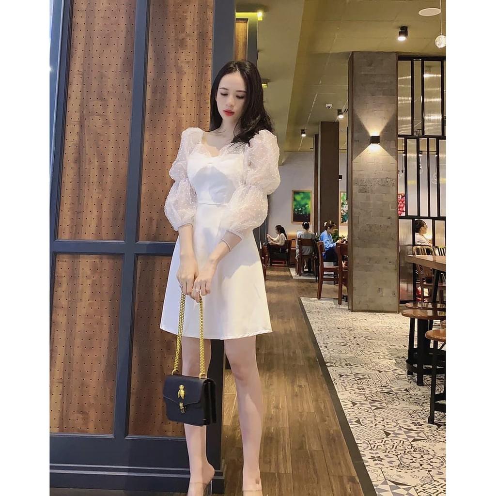 Đầm xòe voan tay phòng kết nơ ngực BY8259