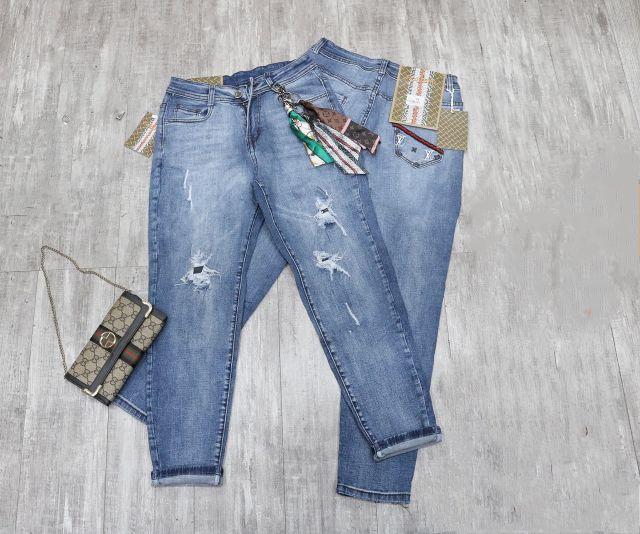 Quần Jean Nữ Baggy Xanh Thêu Điểm Túi