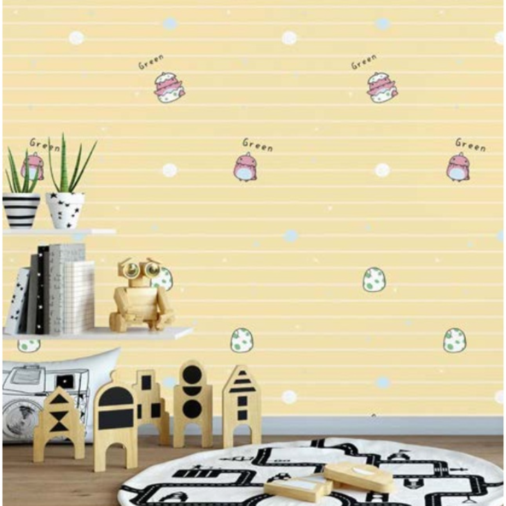 Combo 10 mét giấy dán tường, decal dán tường trang trí nhà cửa KHỦNG LONG GREEN VÀNG khổ 45cm