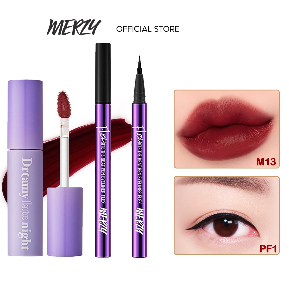 Combo Son Merzy Dreamy Late Night Mellow Tint 4g + Bút kẻ mắt nước Merzy Bite The Beat Pen Eyeliner Flex 0.6g