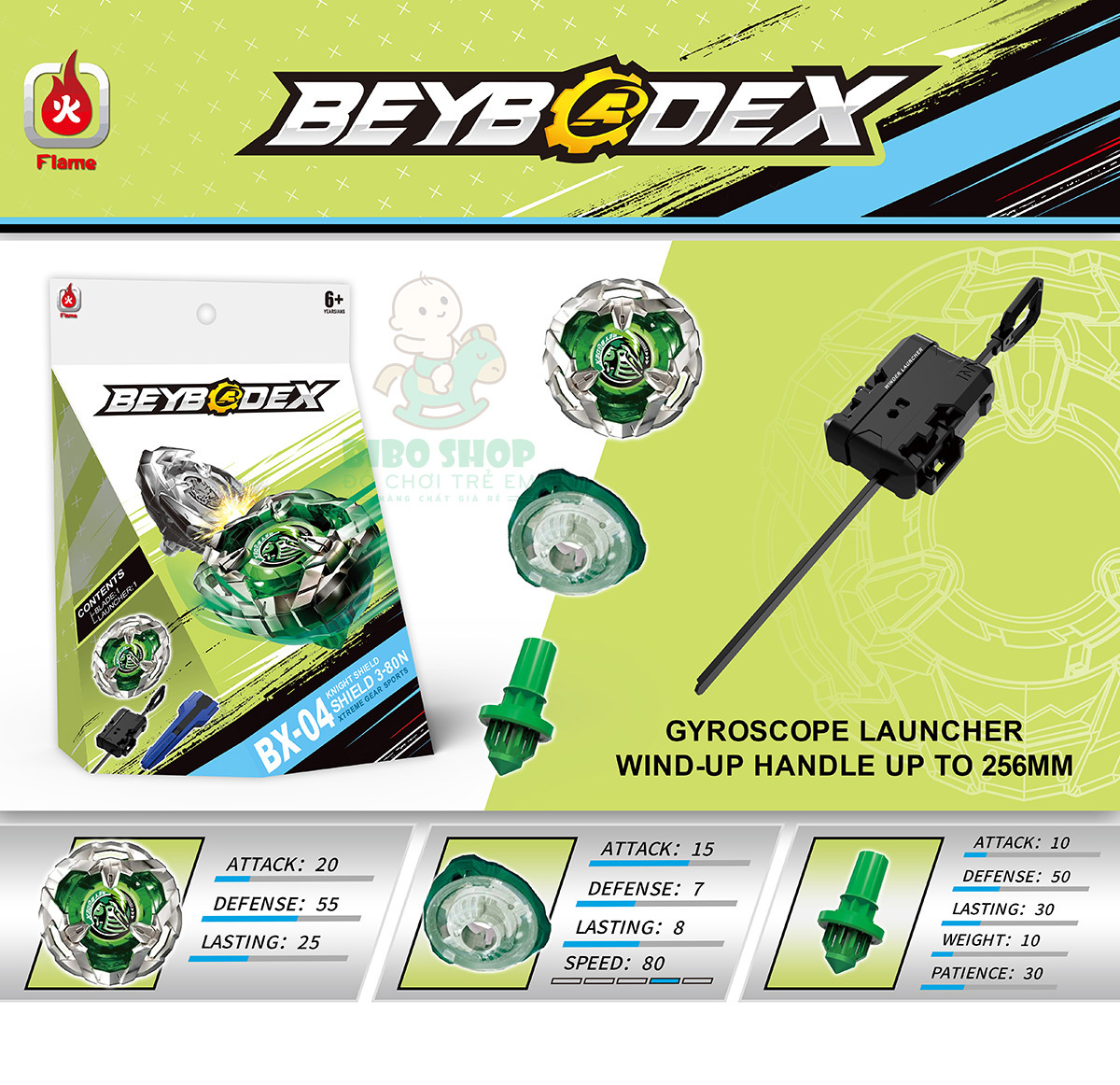 Con Quay BeybladeX BX04 - Knight Shield 3-80N | Beyblade BX04 Loại phòng thủ