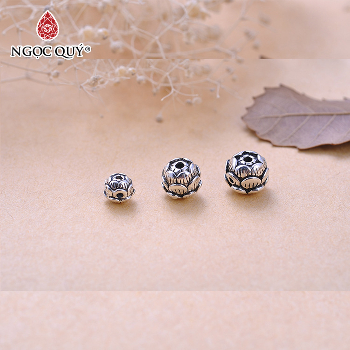 Combo 3 cái charm bạc hoa sen xỏ ngang - Ngọc Quý Gemstones