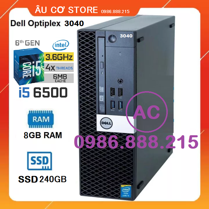 Máy tính Dell Optiplex 3040 CPU Core i5 6500, DDR4 8Gb, SSD 240G - VGA Integrated Intel HD Graphic 530 - Hàng chính hãng