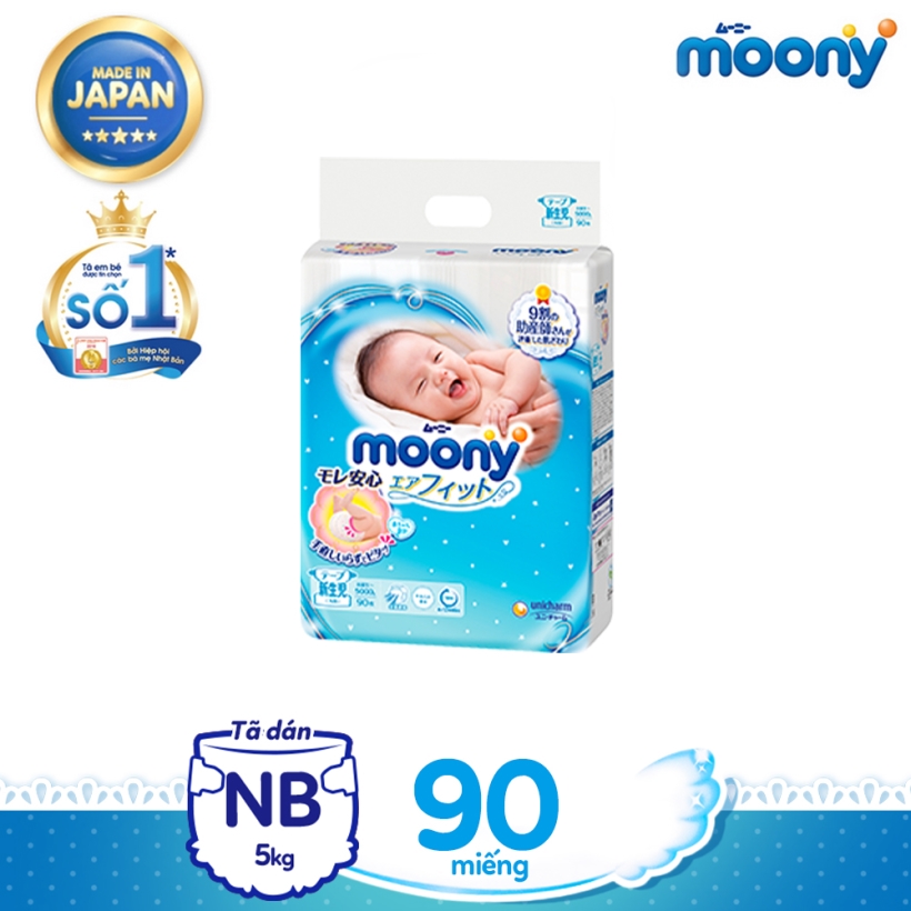 [Mã mới] Tã dán cao cấp Moony NB90/S84/L54 (Nhập khẩu từ Nhật Bản)