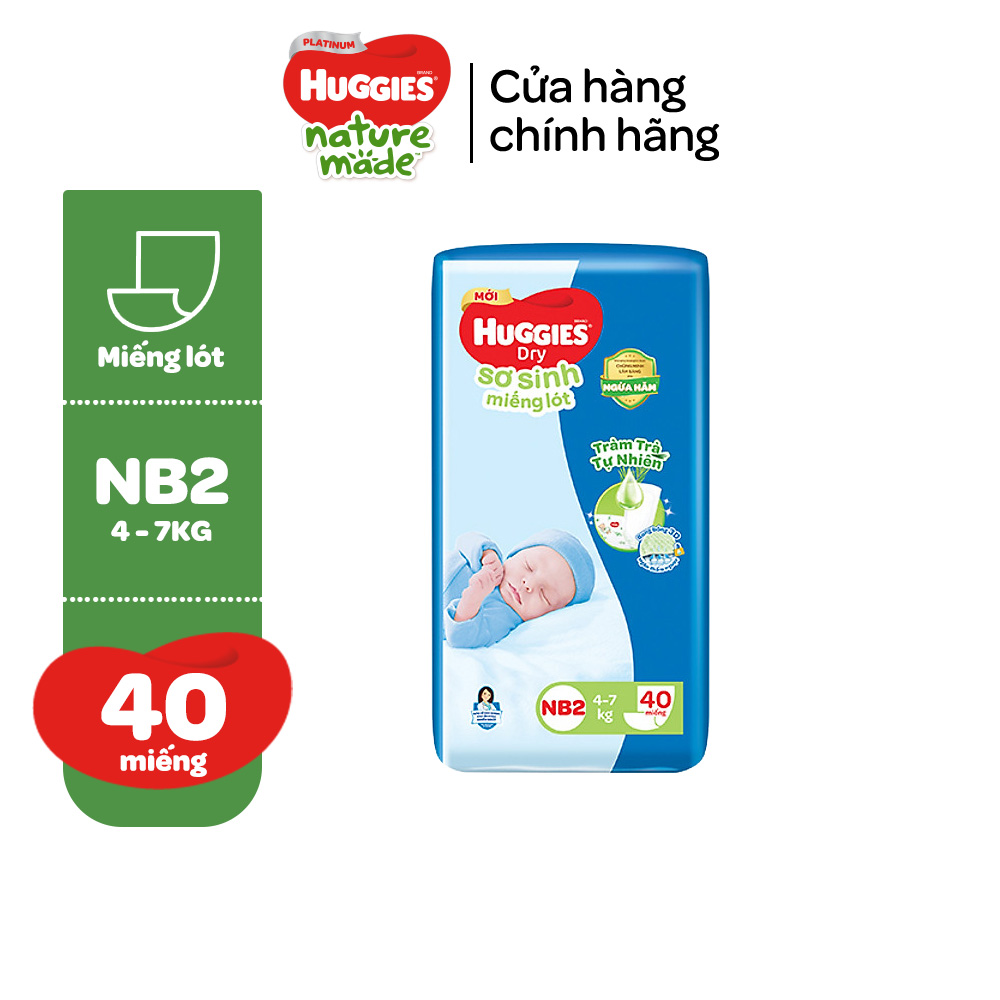 Miếng lót sơ sinh Huggies Tràm Trà Newborn 2 (4-7kg) - N40 Gói 40 miếng và N60 - Gói 60 miếng