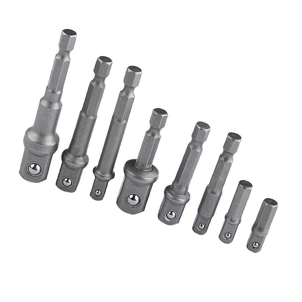 8Pcs Socket Adapter Set Hex Shank 1/4",3/8",1/2" Impact Drill BIts Driver