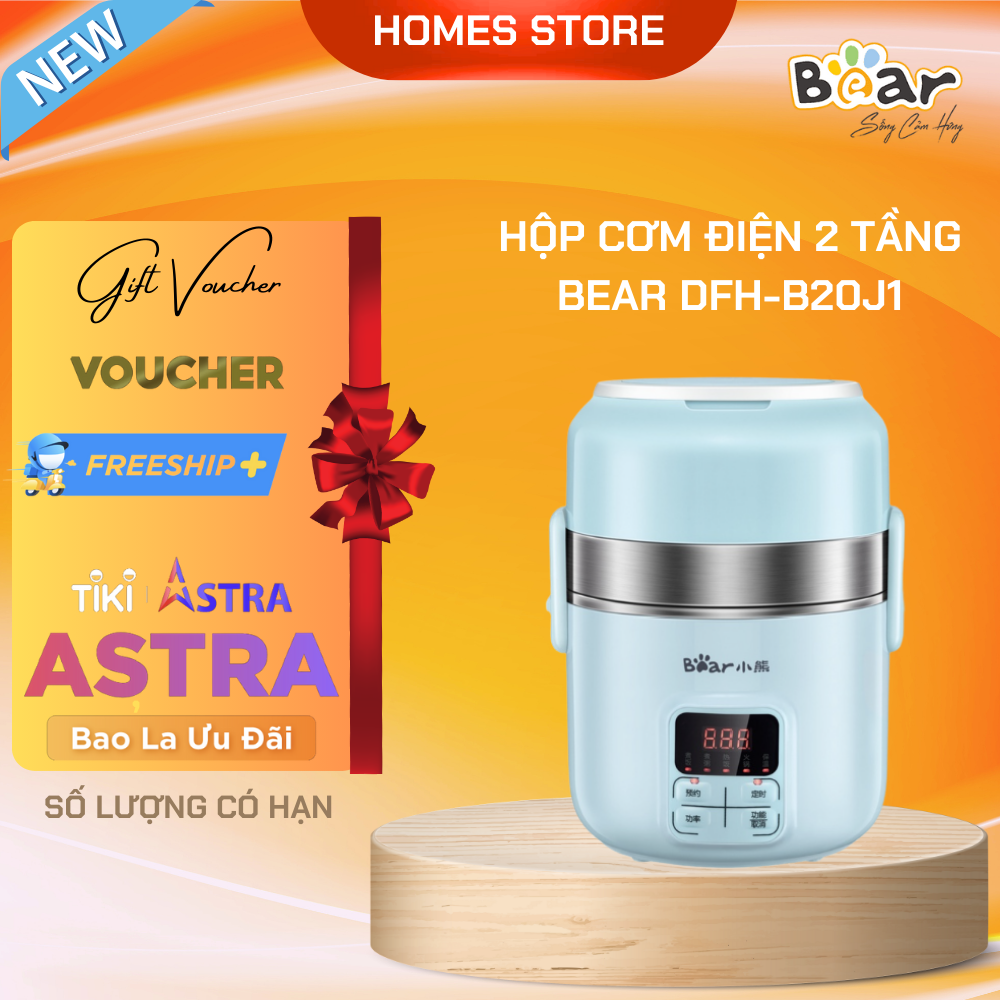 Hộp Cơm Điện Giữ Nhiệt Và Nấu Chín BEAR DFH-B20J1 2 Tầng Dung Tích 2 Lít Công Suất 600 W - Hàng Nhập Khẩu