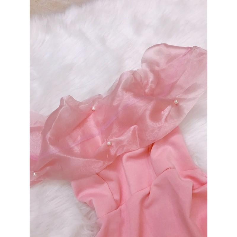 Đầm body trễ vai phối voan kiếng có mút ngực sexy sang chảnh kèm hình thật