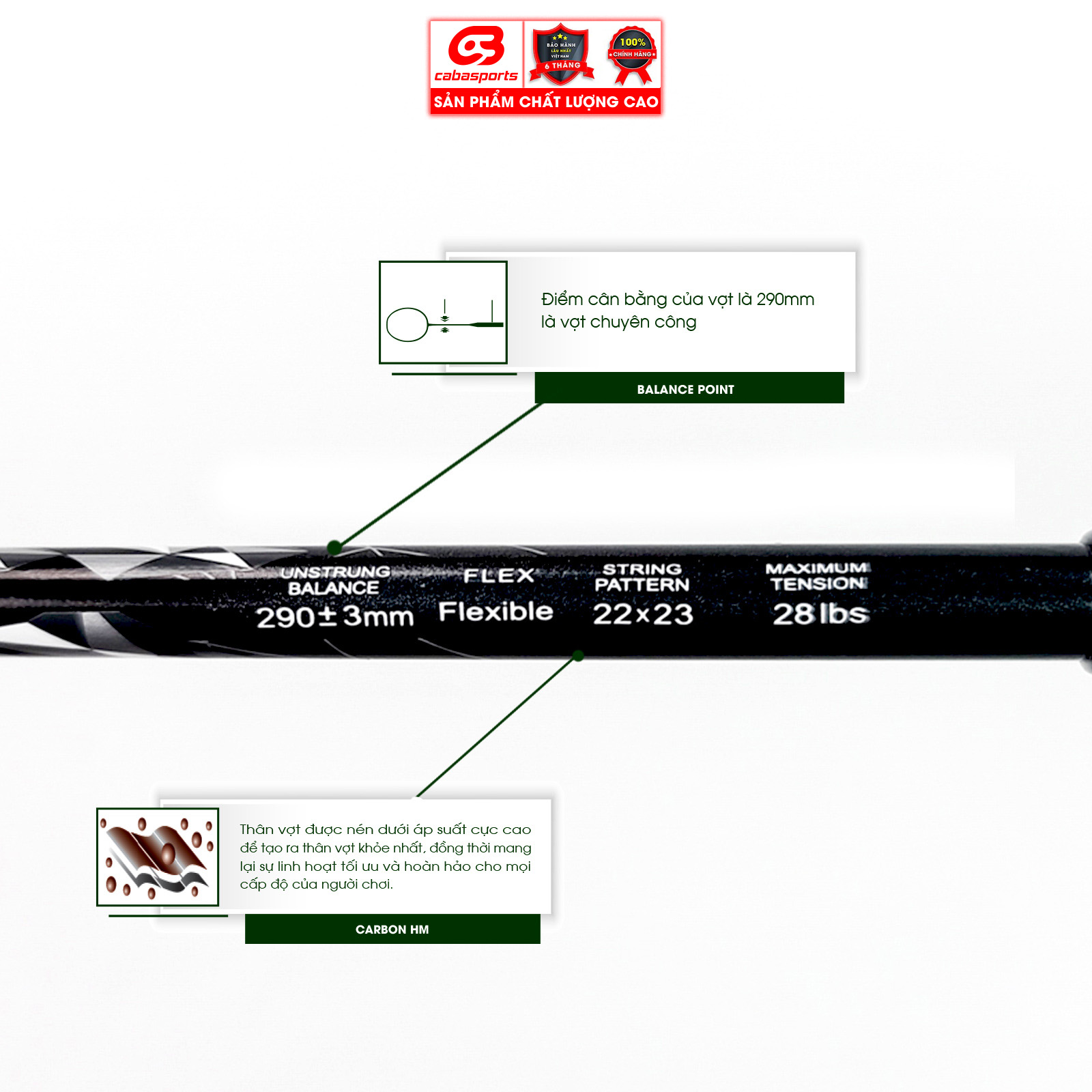 VỢT CẦU LÔNG PROKENNEX THUNDER 7003 CHẤT LƯỢNG CHÍNH HÃNG ĐÃ ĐAN LƯỚI TRỢ LỰC - Tặng kèm quấn cán và túi vải Cabasports