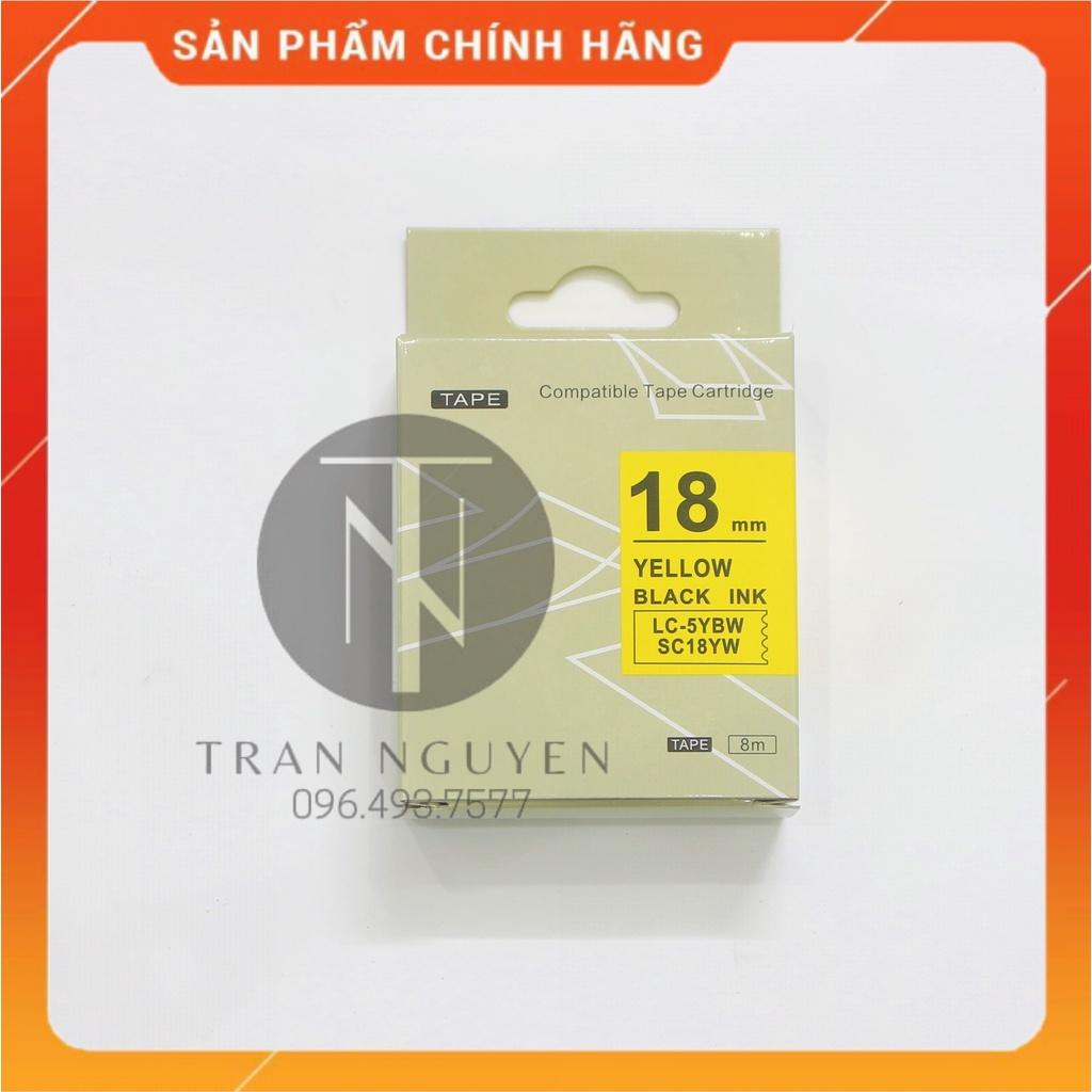 [Combo 3 hộp] Nhãn in Tepra SC18YW (LC-5YBW) - Chữ đen nền vàng 18mm x 8m - Hàng nhập khẩu