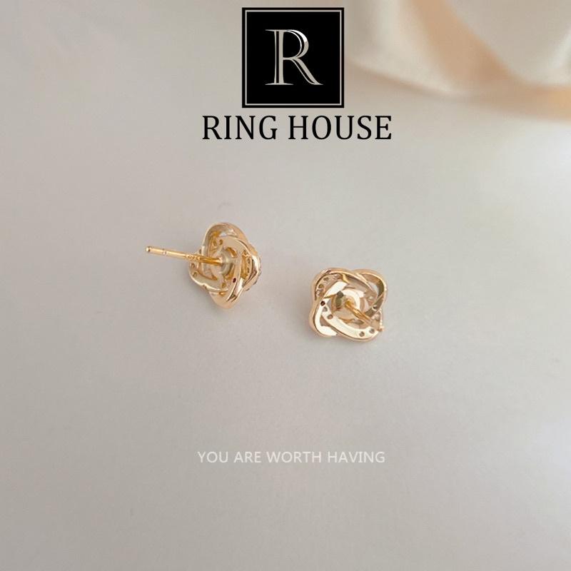 (Bạc 925) Bông Tai Khuyên Tai Nữ Bạc 925 Hoa Đính Ngọc Đẹp Sang Ring House