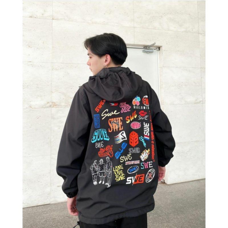 Áo Khoác Dù SWE LOGO Ulzzang Unisex Nam Nữ From Rộng 2 Lớp Siêu Hot, Áo khoác dù SWE LOGO nam nữ form rộng Unisex 2 lớp Chống Nắng Siêu Hot ulzzang Jacket Bomber Life Unisex