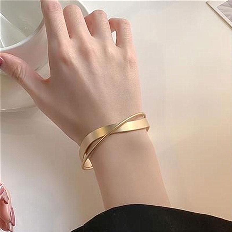 XiaoboACC 18K Gold Plated INS Metal Cross Double Layer Open Bracelet