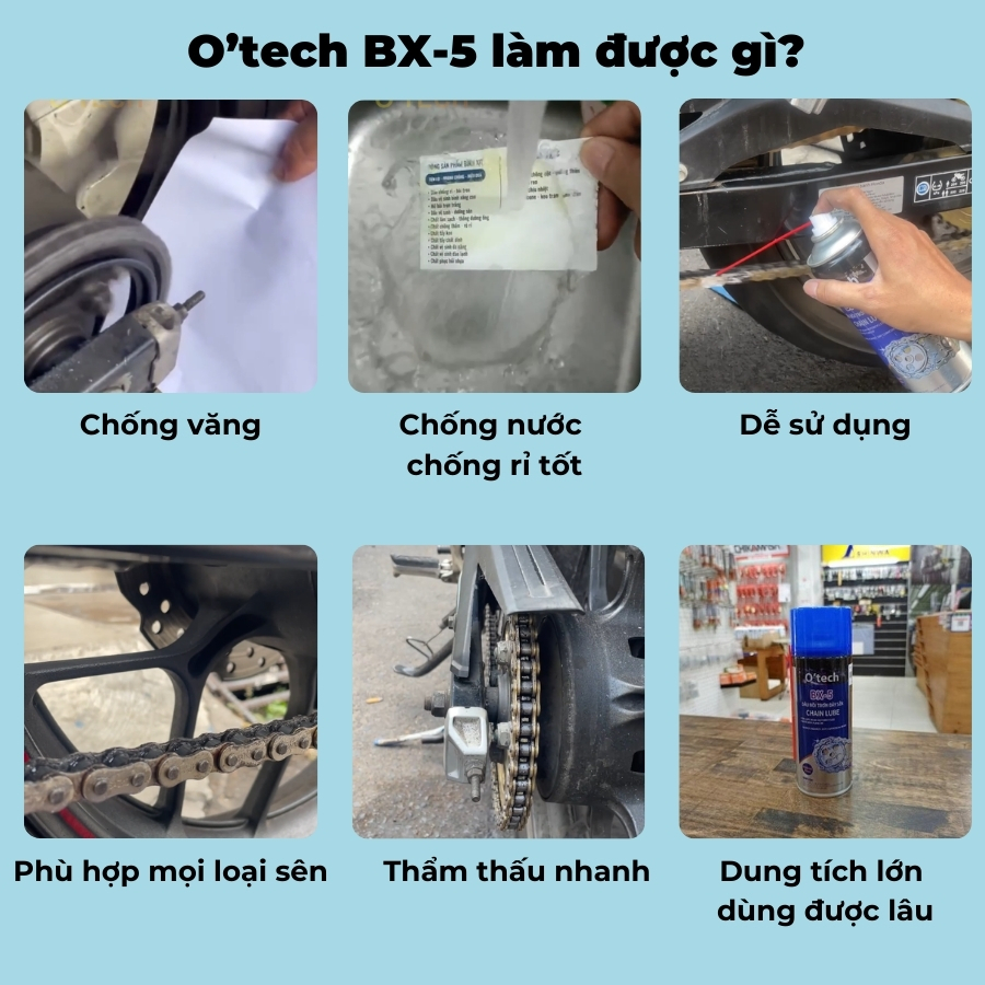 Dưỡng Sên Xe Máy - Bôi Trơn Chi Tiết Cơ Khí - Vệ Sinh Nhông Xích Xe Đạp O'tech BX-5 450ml Chính Hãng