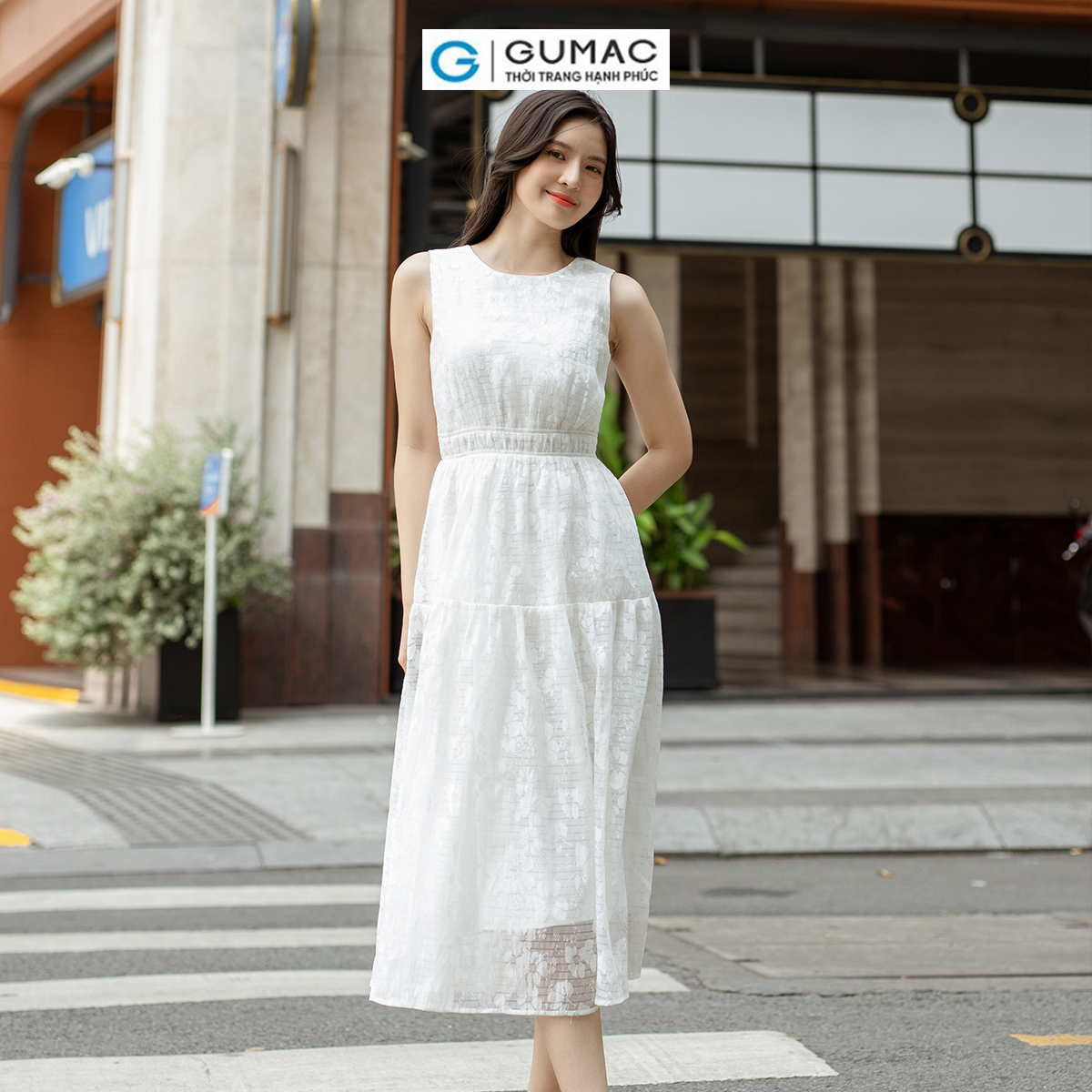 Đầm A xòe tơ hoa tùng nhún xòe 2 tầng thanh lịch nữ tính thời trang GUMAC LDD0705
