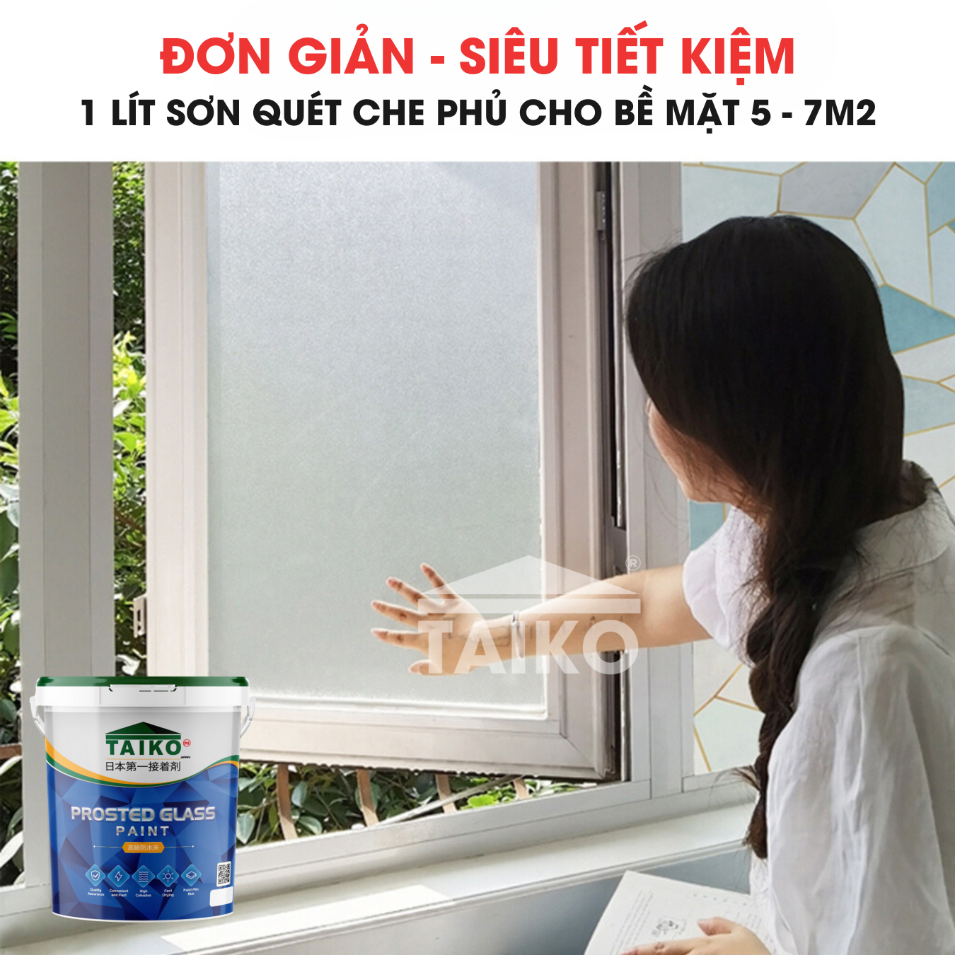 5 Kg Keo Sơn Mờ Kính Chống Nhìn Trộm TAIKOMI, Keo Sơn Bóng Mờ Kính Văn Phòng, Mờ Kính Cửa Sổ, Nhà Tắm, Phòng Ngủ