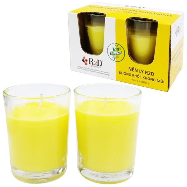 Hộp 2 Nến Ly Không Khói Không Mùi R2D - Màu Vàng (50gr/ Ly)