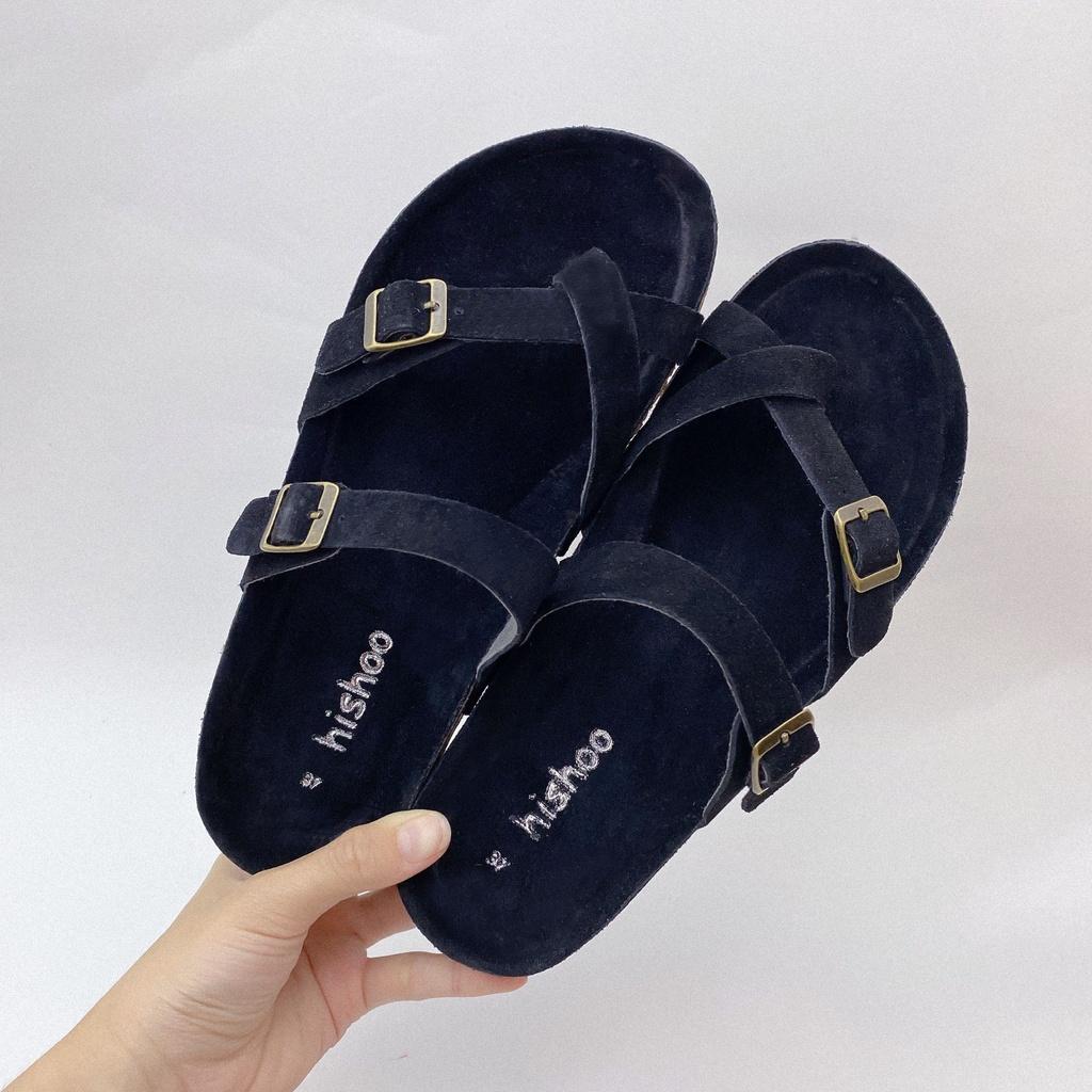 Dép đế trấu birken nam nữ unisex 2 khóa quai xỏ ngón da bò size 35 - 43 chính hãng Hishoo S101