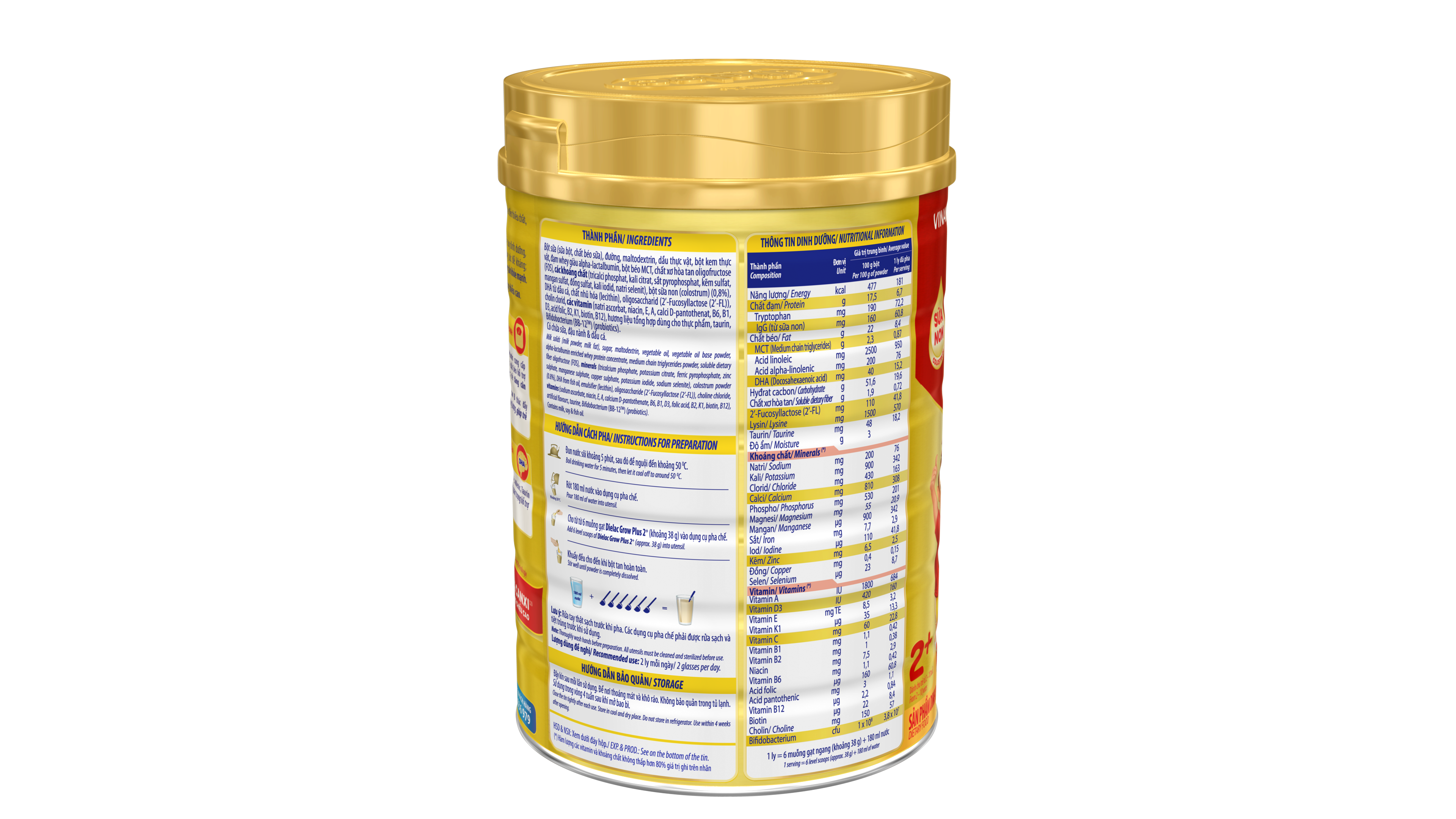 Sữa bột Vinamilk Dielac Grow Plus 2+ Hộp thiếc 850g