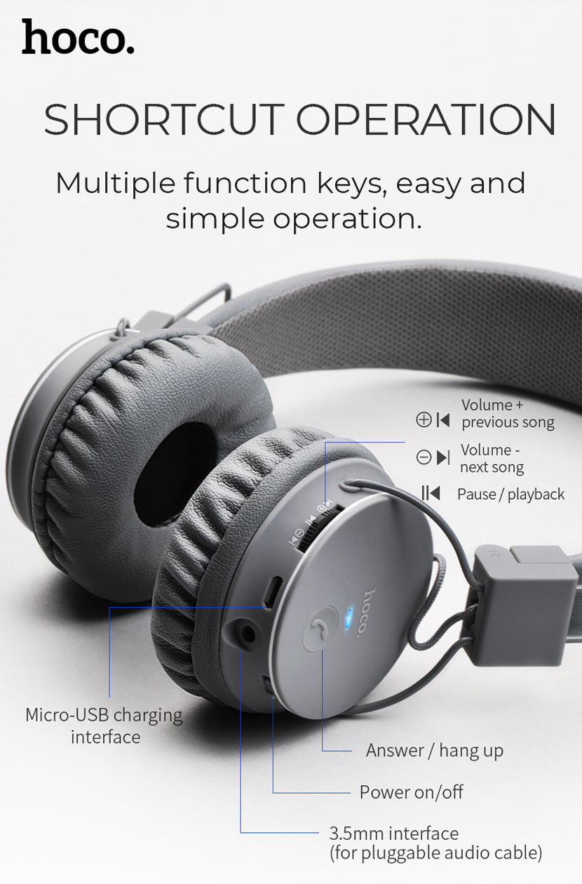 Tai Nghe Chụp Tai Bluetooth Hoco W19 đệm êm tai - Hàng Chính Hãng