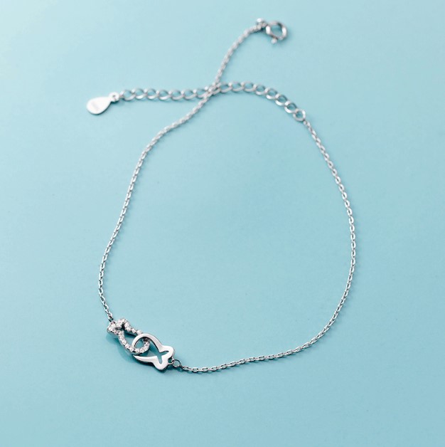 Lắc chân bạc nữ ĐẸP BẠC CAO CẤP hình con cá, song ngư lấp lánh LCBN299 2TSilver