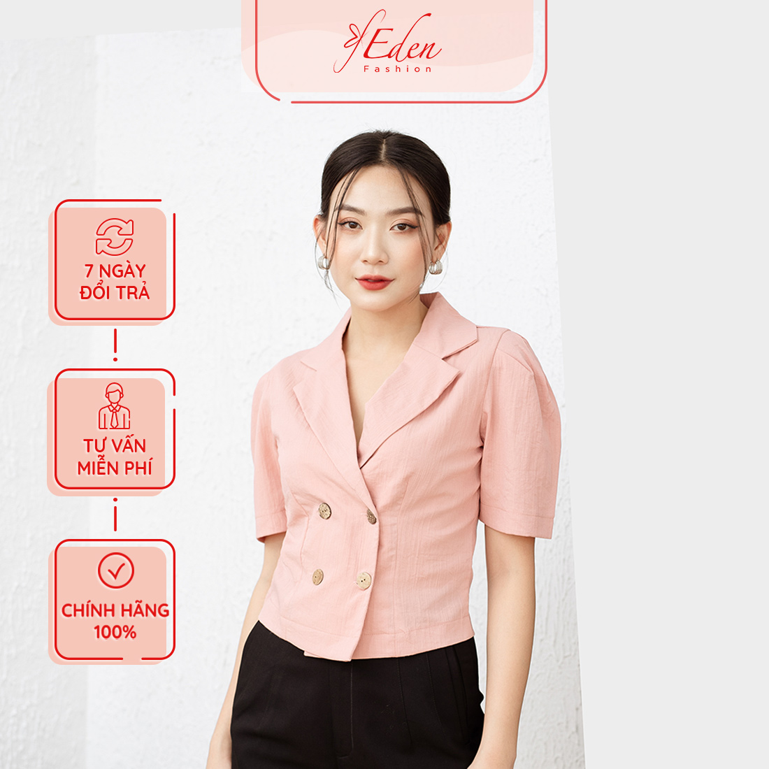 Áo kiểu công sở thời trang Eden cổ vest dáng ngắn - ASM193