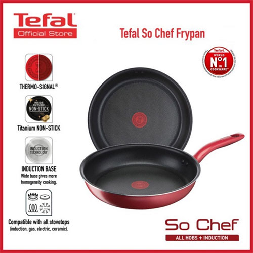Chảo Lòng Sâu Tefal so chef G1358696 - hàng chính hãng Chiên Xào Tùy Ý Không bị Dính, Sát, An toàn cho Sức Khỏe