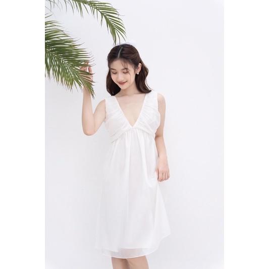 Váy xẻ ngực đính trai phối voan hàng thiết kế vnd0522v10 by germe