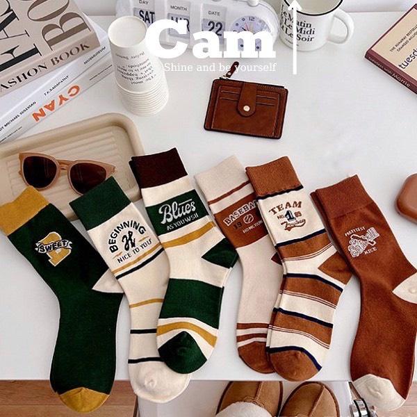 Tất Cao Cổ Nam Vớ Cao Cổ Nữ Tất Bóng Chày Xanh Đỏ Noel Vintage Phong Cách Ulzzang Hàn Quốc Cotton Mềm Mịn Camcamvintage