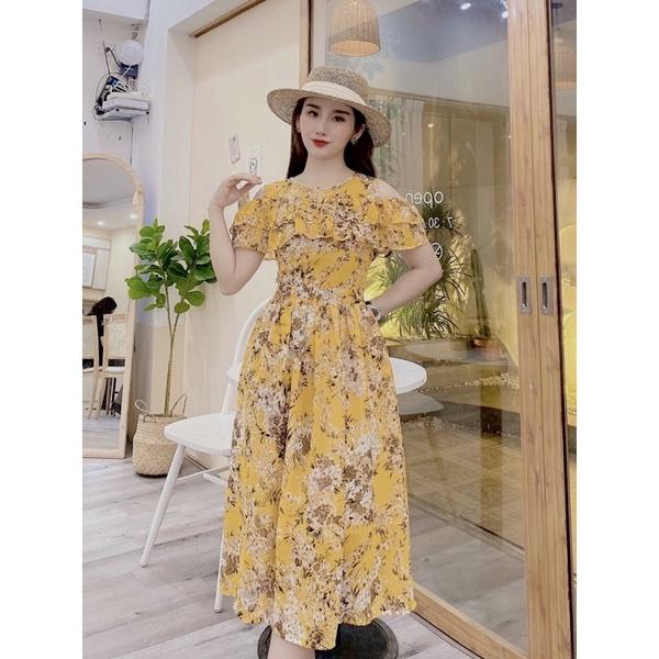 Đầm voan hoa xoè phối bèo hàng thiết kế đẹp sale