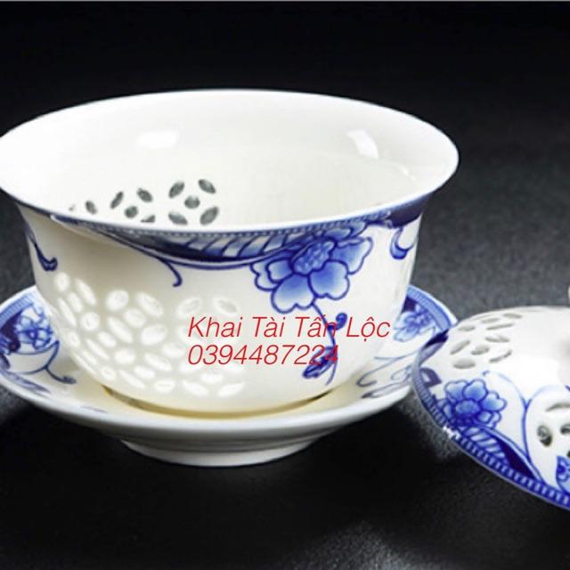 Chén trà có nắp sứ xương thấu Quang Cảnh Đức 120 ml