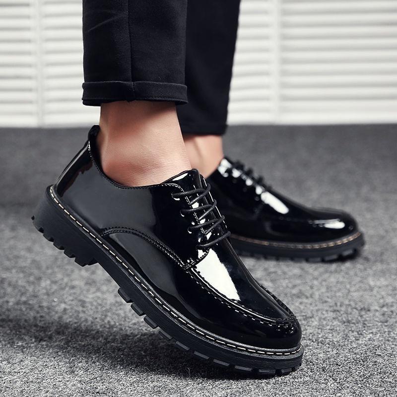 High-top leather shoes men's Korean version of high leather boots students Martin boots short boots winter men's shoes plus velvet cotton shoes - 599 black